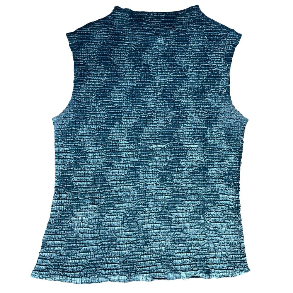 Popcorn Shirt Blue Sleeveless Textured Stretch Top Women M Petite Sophisticate